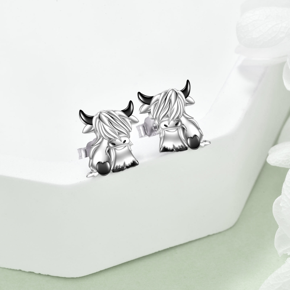 Boucles d'oreilles en argent sterling bicolore « Highland Cow » (vache des Highlands)-3