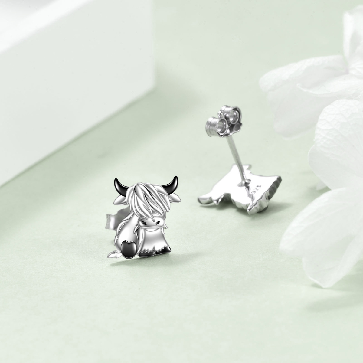 Boucles d'oreilles en argent sterling bicolore « Highland Cow » (vache des Highlands)-4