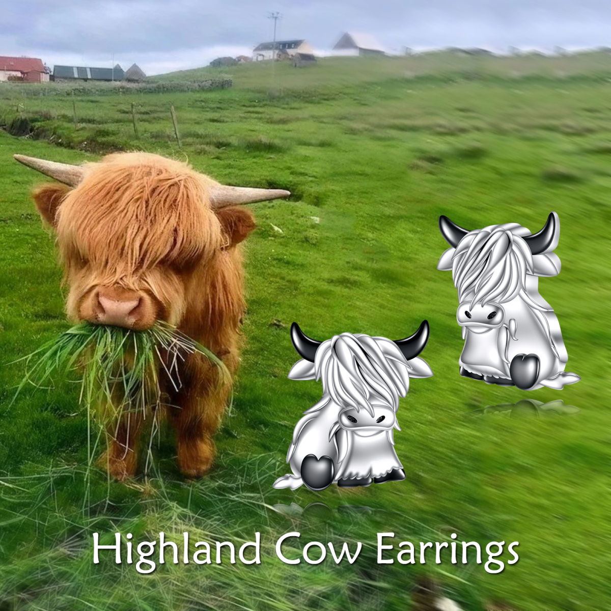 Boucles d'oreilles en argent sterling bicolore « Highland Cow » (vache des Highlands)-6