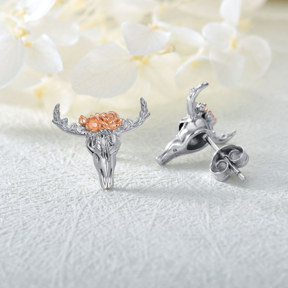 Sterling Silver Two-tone Highland Cow Stud Earrings-4