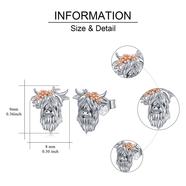 Sterling zilveren tweekleurige Highland Koe Stud Oorbellen-6
