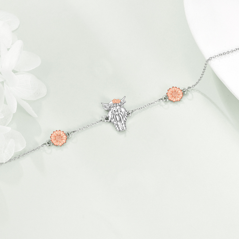 Bracelet en argent sterling avec pendentif Highland Cow & Sunflower bicolore-3