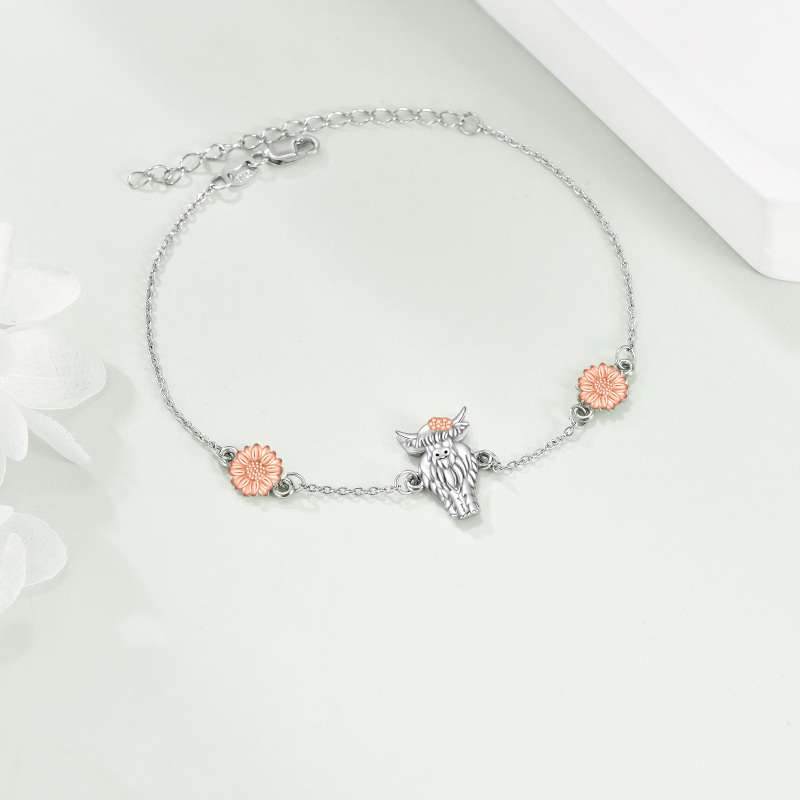 Bracelet en argent sterling avec pendentif Highland Cow & Sunflower bicolore-4