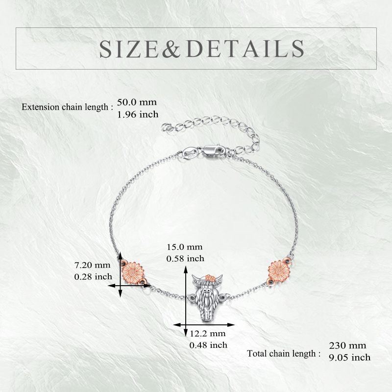 Bracelet en argent sterling avec pendentif Highland Cow & Sunflower bicolore-5