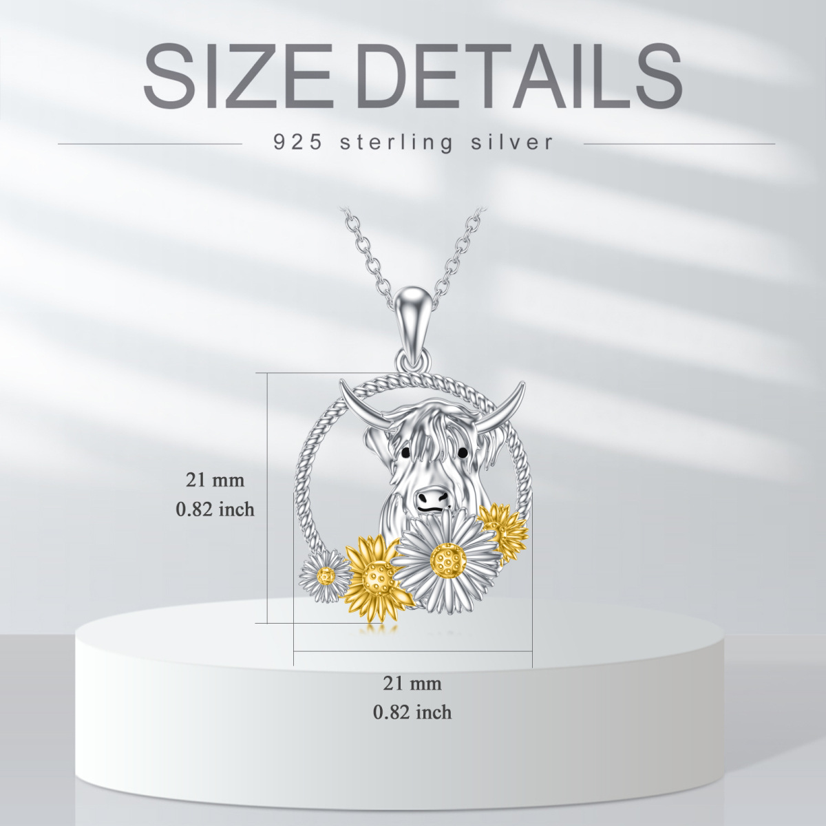 Collier en argent sterling avec pendentif Highland Cow & Sunflower bicolore-6