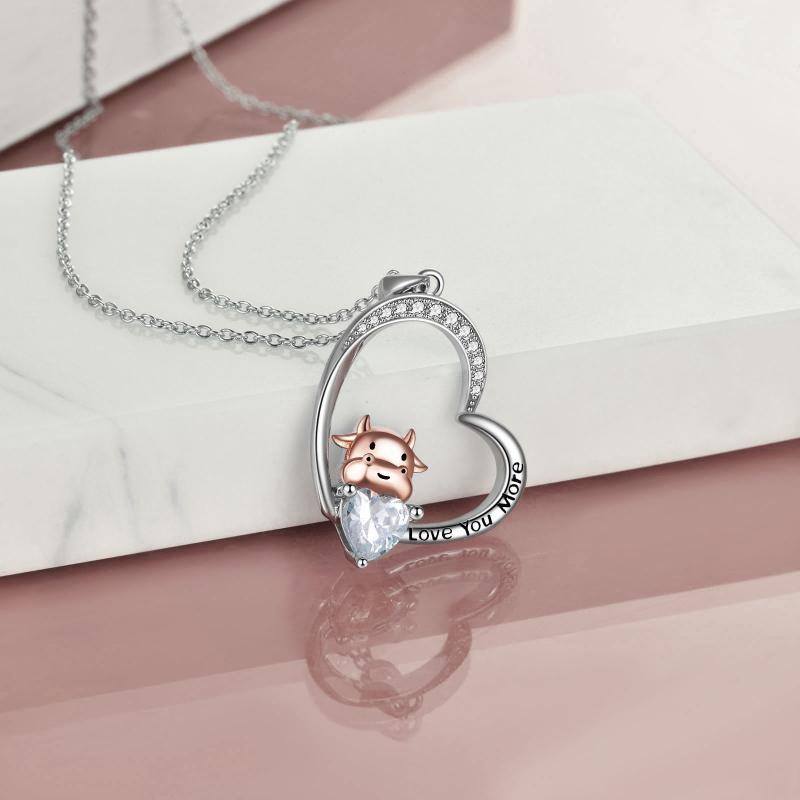 Sterling Silver Two-tone Cubic Zirconia Hippo Heart Pendant Necklace-3