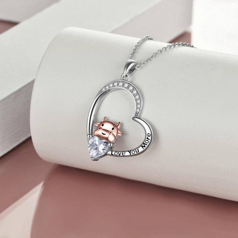Sterling Silber zweifarbig Cubic Zirkonia Hippo Herz Anhänger Halskette-4