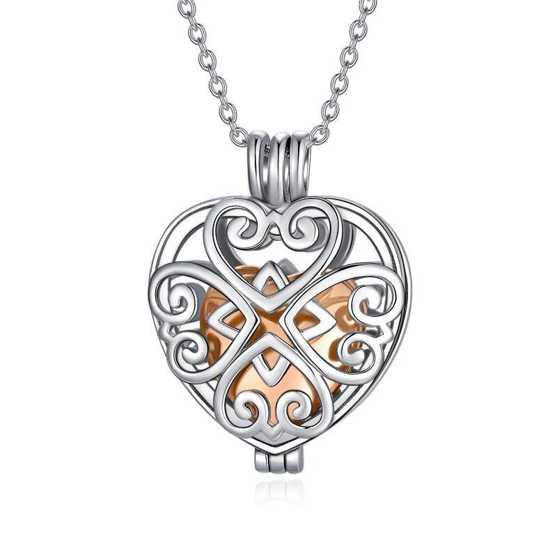 Sterling Silver Two-tone Hollow Heart Locket Urn Necklace for Ashes-1