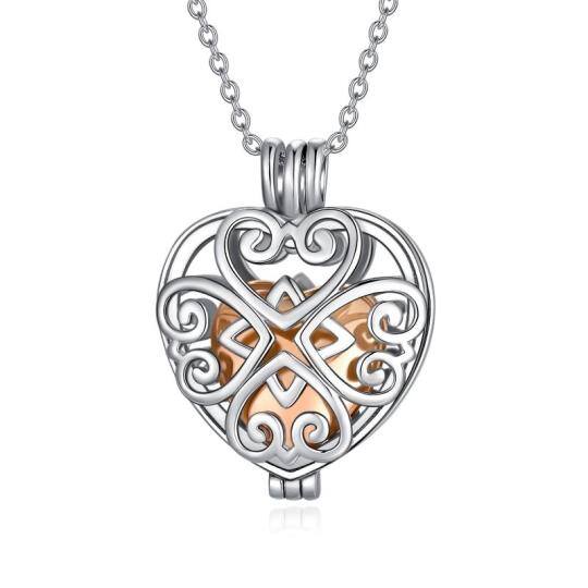 Collier en argent sterling pour cendres avec médaillon en forme de coeur creux bicolore