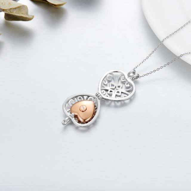 Sterling Silver Two-tone Hollow Heart Locket Urn Necklace for Ashes-4