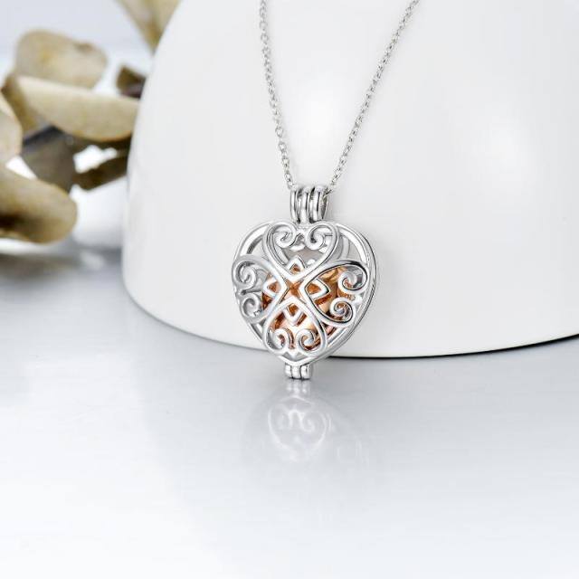 Collana d'argento bicolore con medaglione a cuore cavo per le ceneri-5