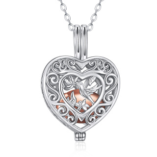 Sterling Silver Two-tone Hollow Hummingbird & Heart Locket Urn Necklace for Ashes-15