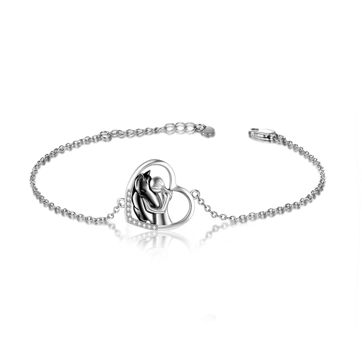 Sterling Silver Two-tone Horse & Heart Pendant Bracelet-1