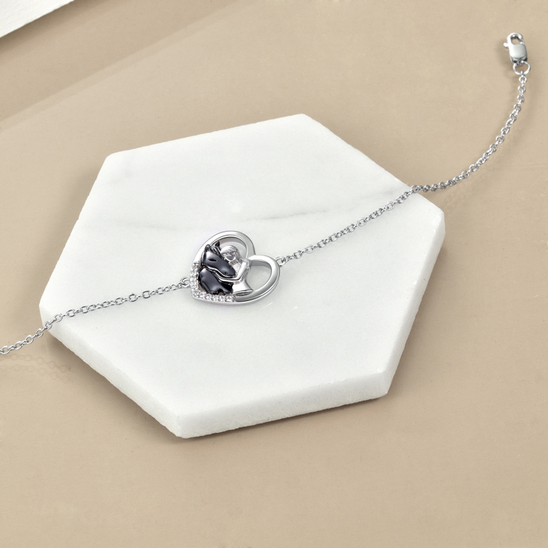 Sterling Silver Two-tone Horse & Heart Charm Bracelet-3