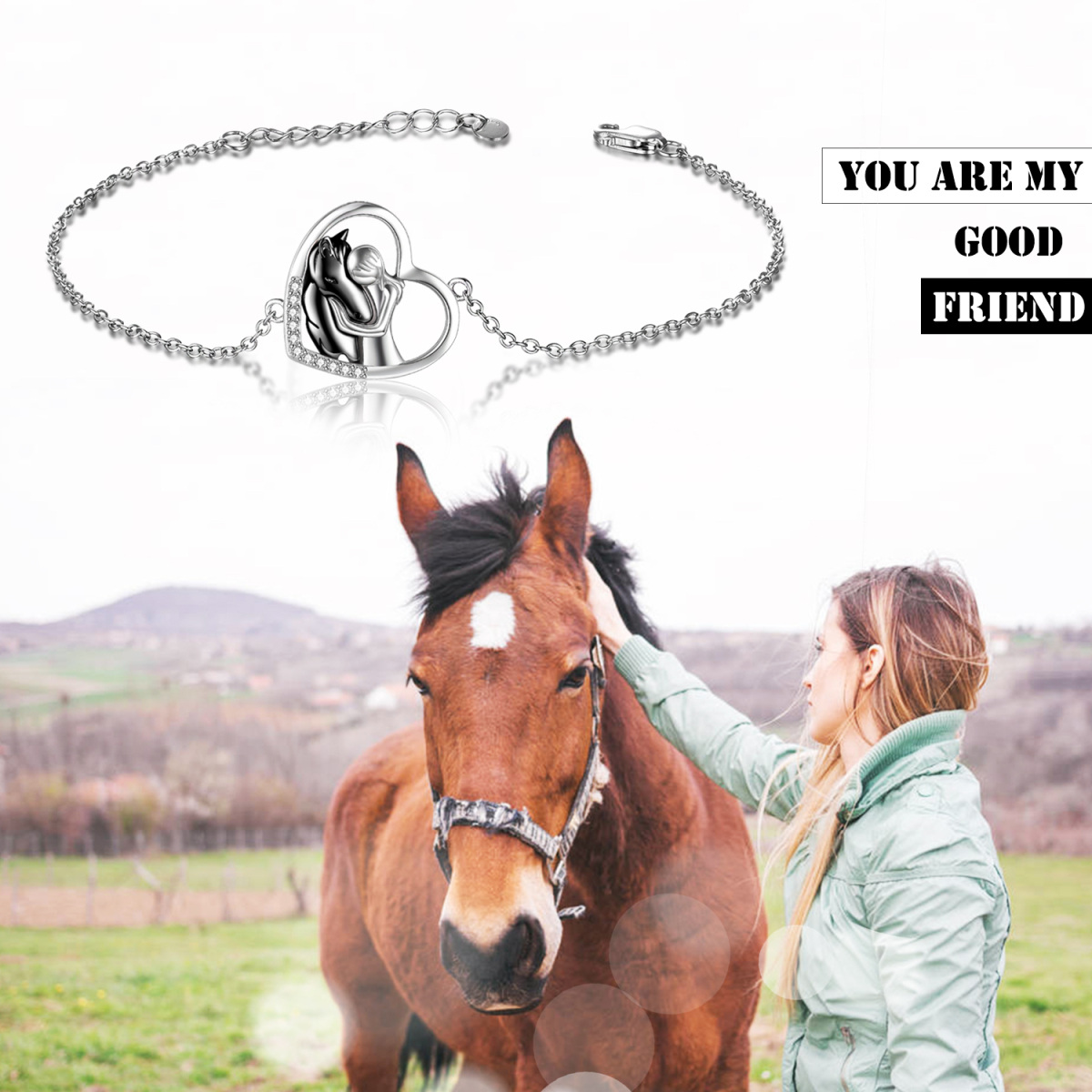 Sterling Silver Two-tone Horse & Heart Pendant Bracelet-6