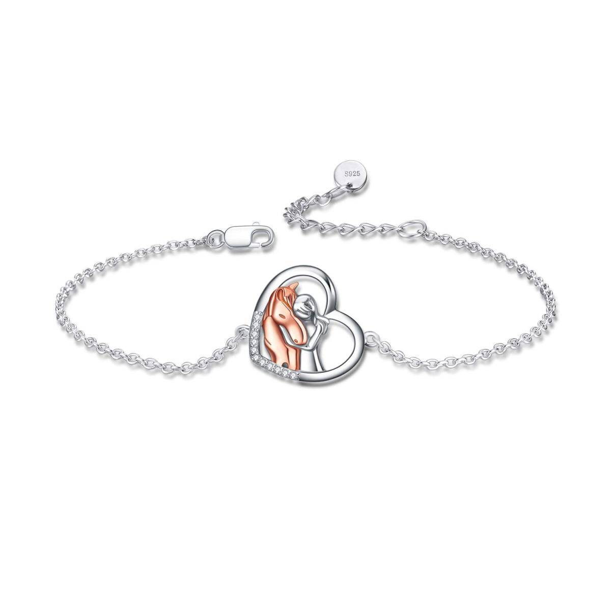 Bracelet en argent sterling avec pendentif cheval et coeur bicolore-1