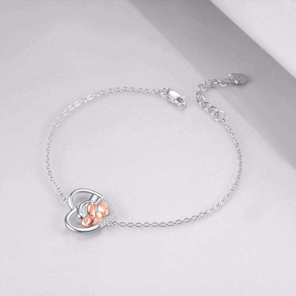 Bracelet en argent sterling avec pendentif cheval et coeur bicolore-4