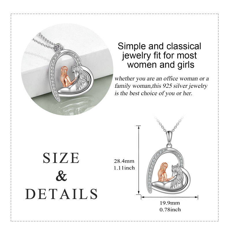 Sterling Silver Two-tone Horse & Heart Pendant Necklace for Women-5