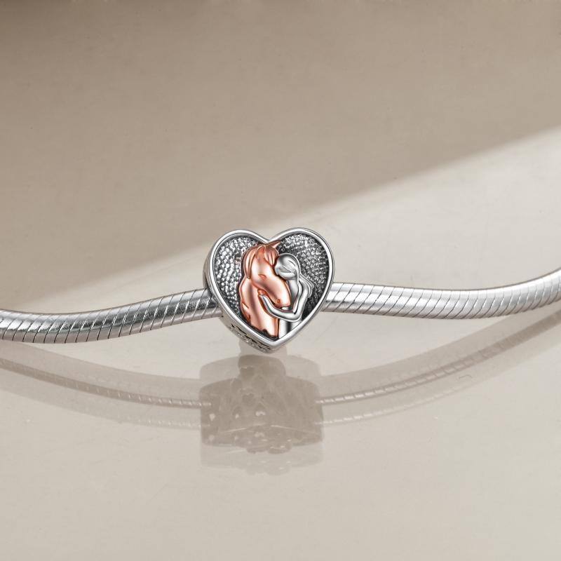 Sterling Silver Two-tone Horse Heart Personalized Photo Bead Charm-3