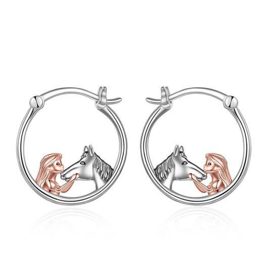 Sterling Silver Two-tone Horse Hoop Earrings