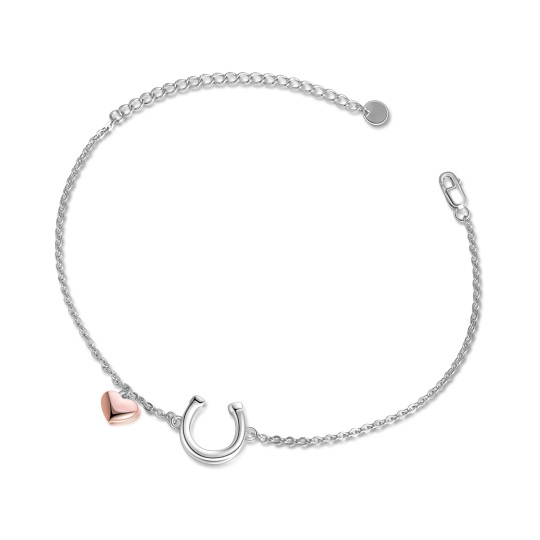 Pulsera de plata de ley con herradura bicolor y colgante de corazón