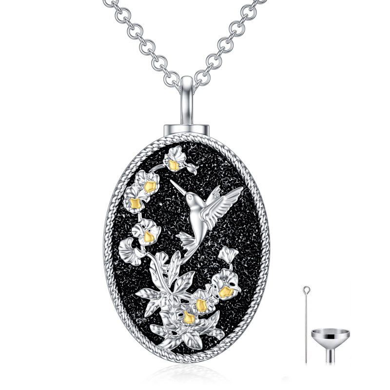 Sterling Silver Two-tone Hummingbird & Birth Flower Urn Necklace for Ashes-10