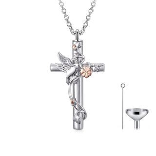 Sterling Silver Two-tone Hummingbird & Cross Urn Necklace for Ashes-15