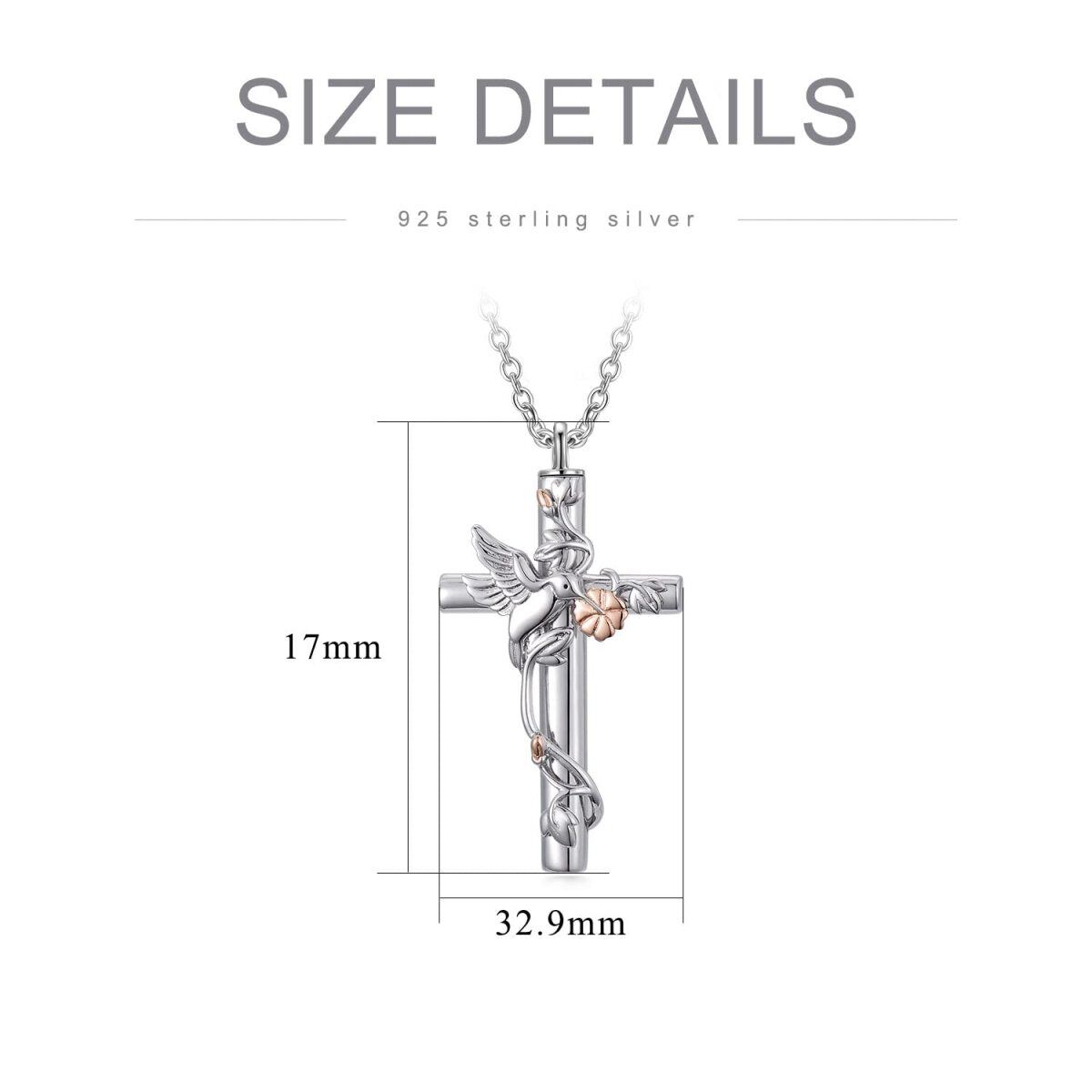 Sterling Silver Two-tone Hummingbird & Cross Urn Necklace for Ashes-5