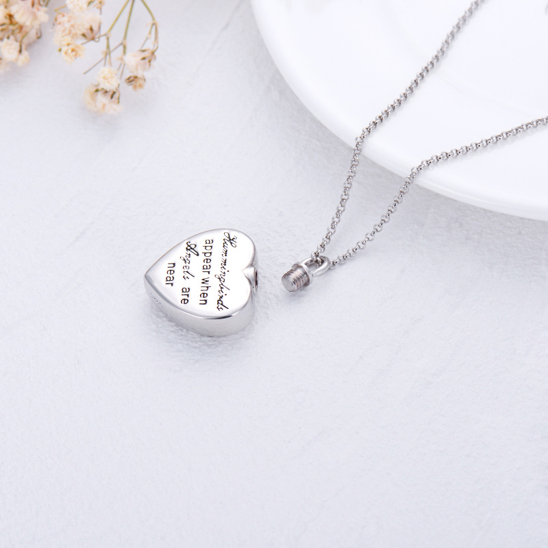 Colar de prata esterlina com dois tons de beija-flor e narciso para urna com coração para cinzas-5