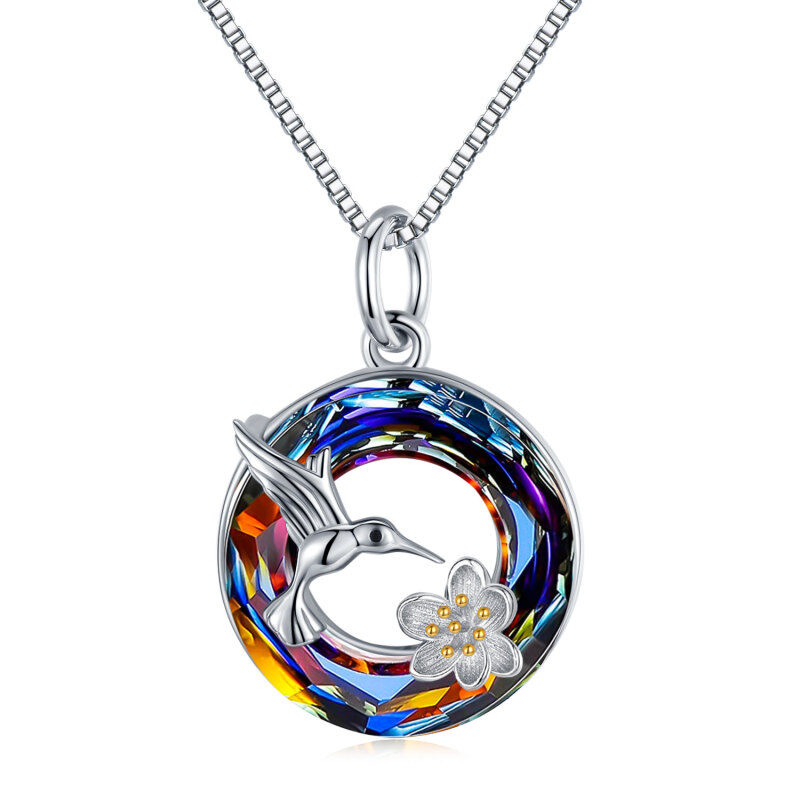 Zweifarbige Halskette mit Kolibri-Gänseblümchen-Kristallanhänger aus Sterlingsilber-7
