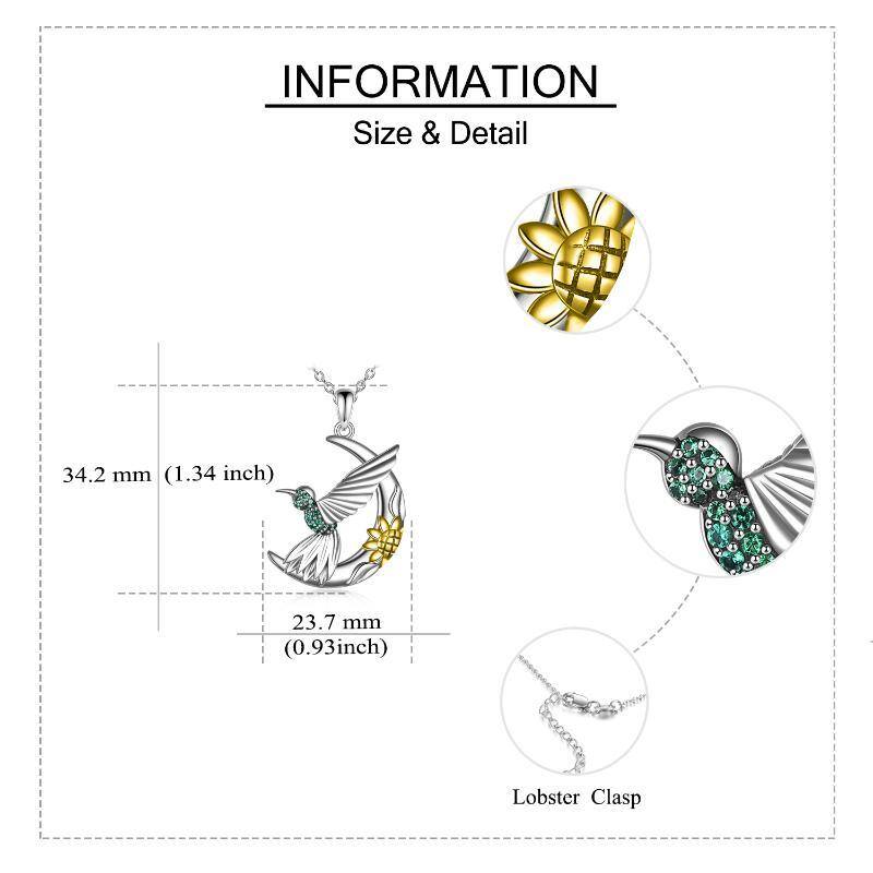 Sterling Silver Two-Tone Moon Hummingbird With Daisy Pendant Necklace For Women-5