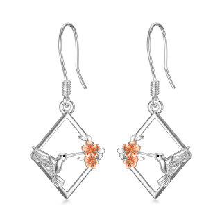 Sterling Silver Two-tone Hummingbird Drop Earrings-48