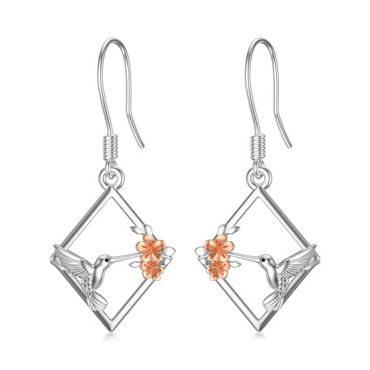 Pendants d'oreilles colibri en argent sterling bicolore