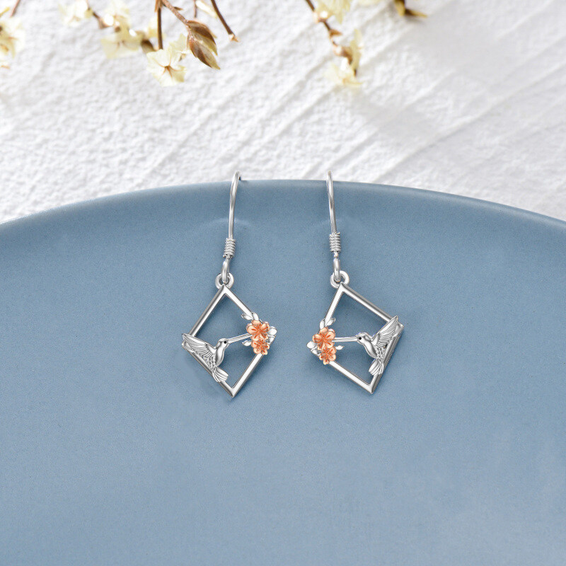 Sterling Silver Two-tone Hummingbird Drop Earrings-3