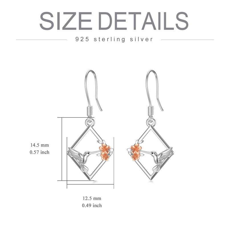 Sterling Silver Two-tone Hummingbird Drop Earrings-4