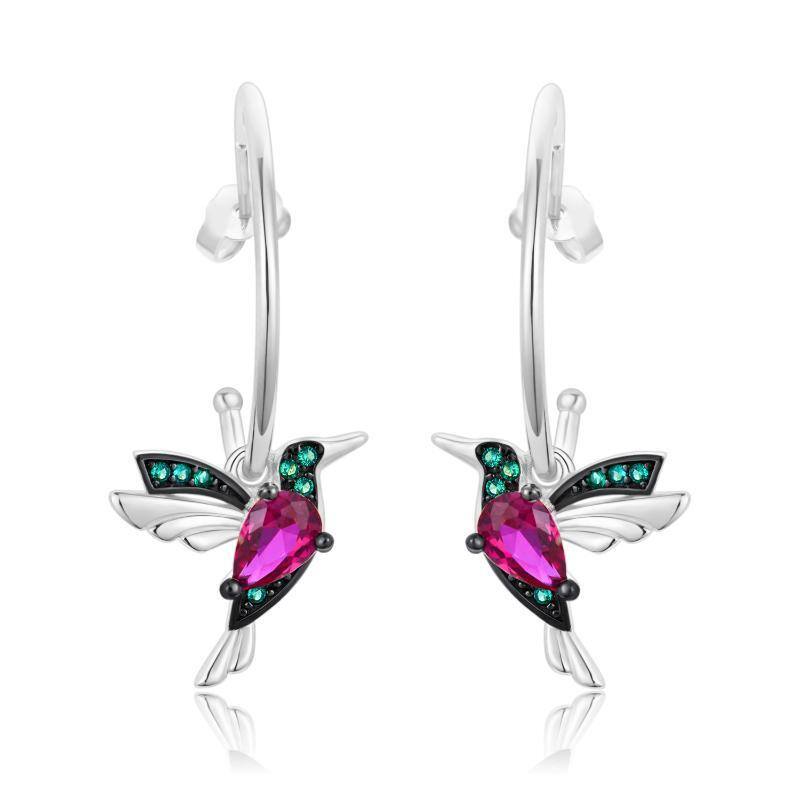 Orecchini pendenti in argento sterling con colibrì di zirconia cubica bicolore-1