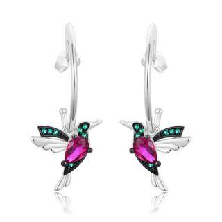 Sterling Silver Two-tone Cubic Zirconia Hummingbird Drop Earrings-59