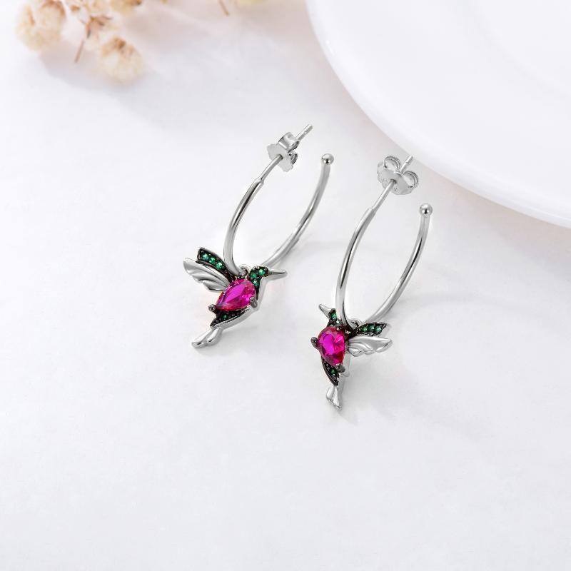 Sterling Silver Two-tone Cubic Zirconia Hummingbird Drop Earrings-3