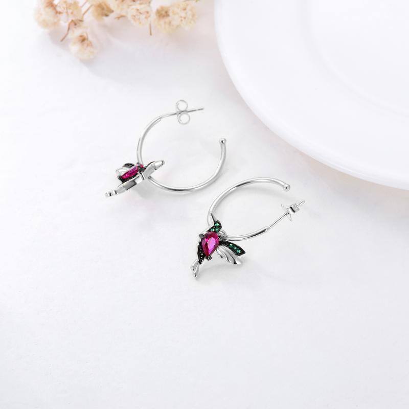 Sterling Silver Two-tone Cubic Zirconia Hummingbird Drop Earrings-4