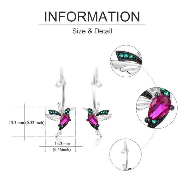 Pendientes colgantes de plata de ley con dos circonitas cúbicas-5