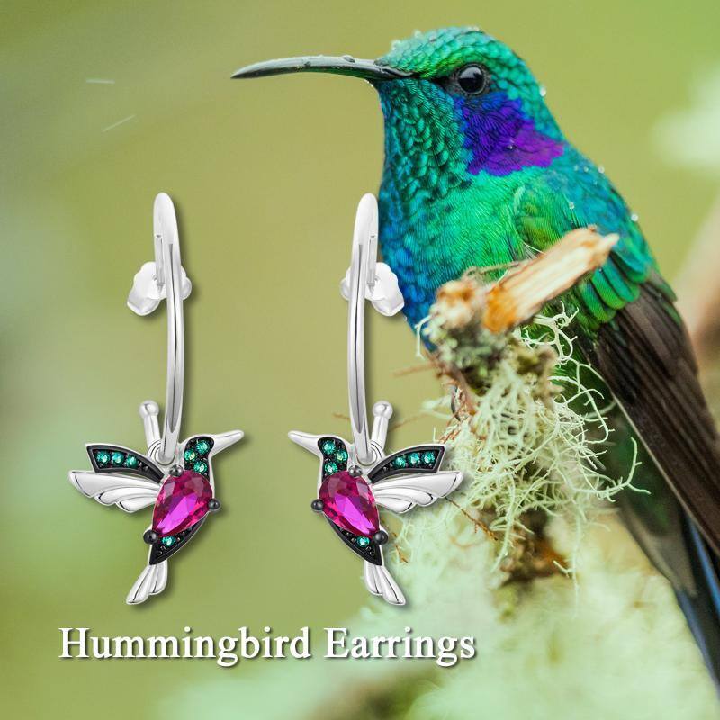 Orecchini pendenti in argento sterling con colibrì di zirconia cubica bicolore-6