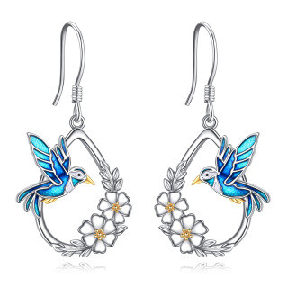 Sterling Silver Two-tone Hummingbird Drop Earrings-3