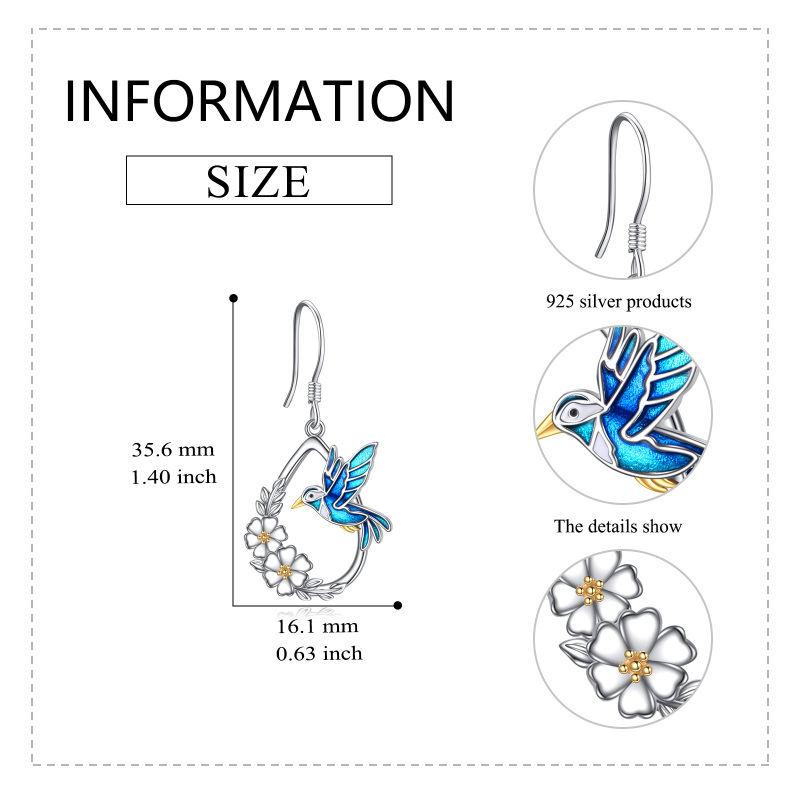 Brincos de prata esterlina com dois tons de beija-flor-5