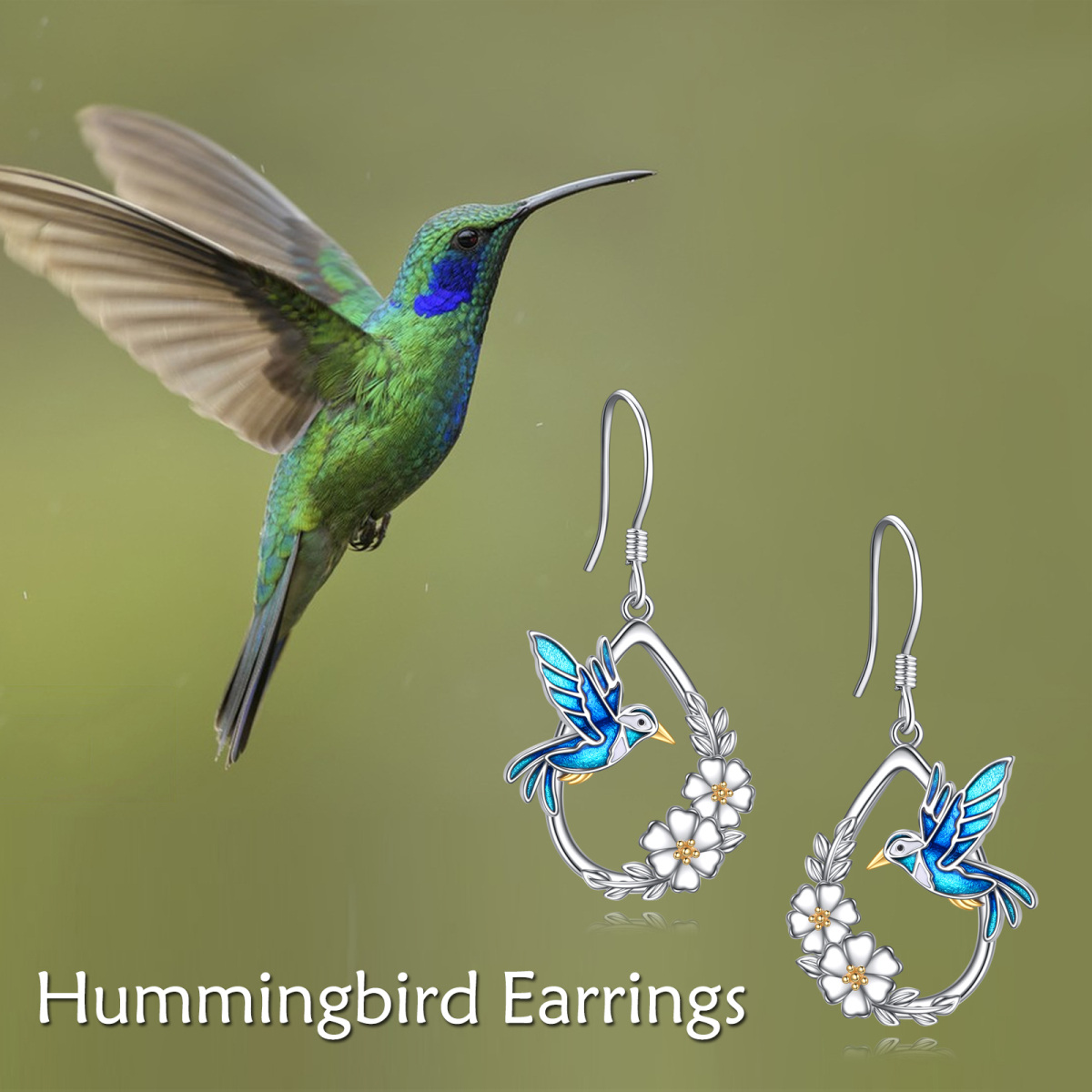 Pendants d'oreilles colibri en argent sterling bicolore-6