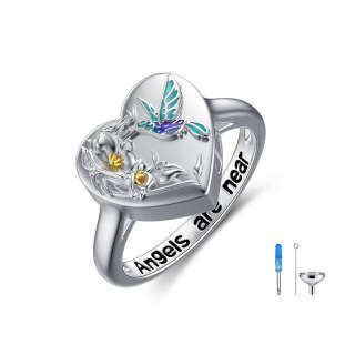 Sterling Silver Two-tone Hummingbird & Heart Urn Ring-1