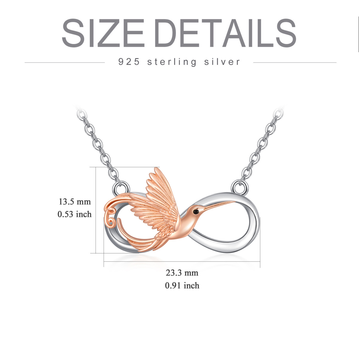 Sterling Silver Two-tone Hummingbird & Infinity Symbol Pendant Necklace-5