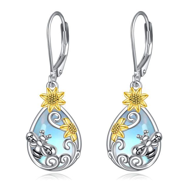 Sterling Silver Two-tone Hummingbird Lever-back Earrings-1