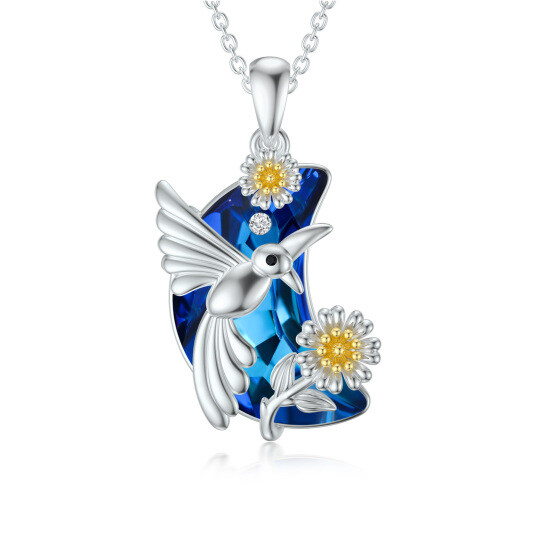 Collana con ciondolo di cristallo in argento sterling bicolore con colibrì e luna