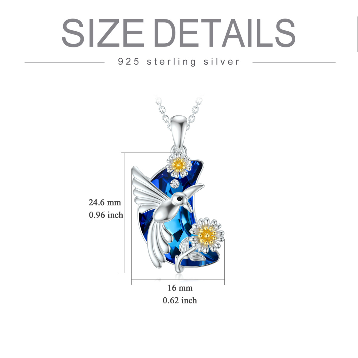 Sterling Silver Two-tone Hummingbird & Moon Crystal Pendant Necklace-5