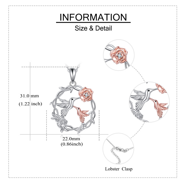 Zweifarbige Halskette mit Kolibri-Mutter-Anhänger aus Sterlingsilber mit Zirkonia-5